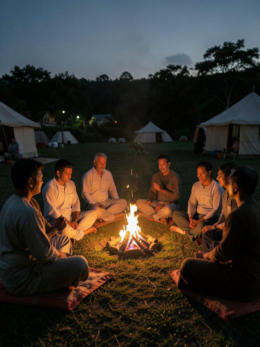 Evening fire meditation, Udaipur